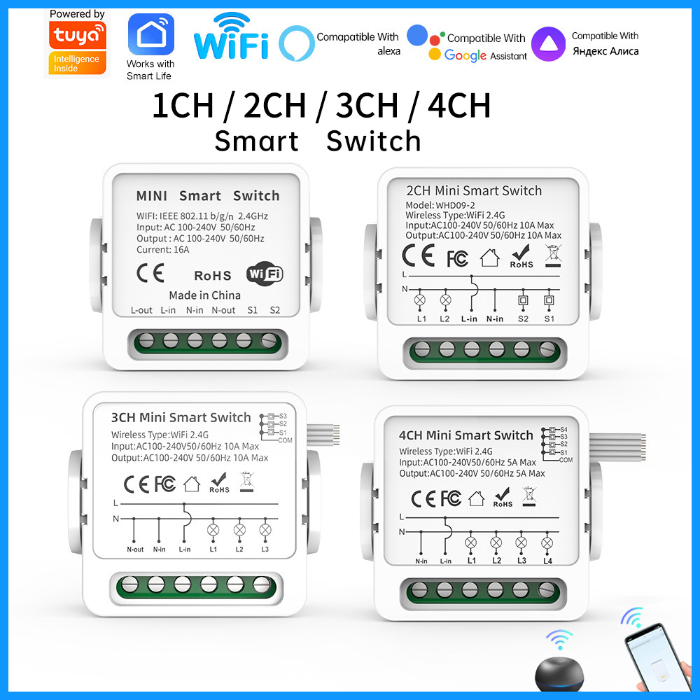 Smart Home Web - Inteligentny przełącznik WiFi Tuya 1/2/3/4-kanałowy, 4-drożny