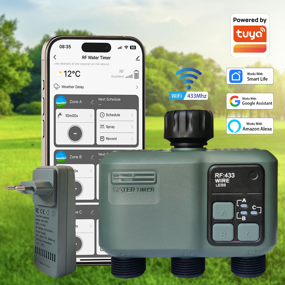 Wifi Smart Plug - Tuya Wifi+RF433 3-wyjściowy Timer Wodny Ogrodowy